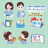 Combo 2 set giấy 20-11: Thầy cô giáo áo màu xanh dương và học sinh (mẫu 5)9111.