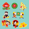 Combo 2 set giấy TẾT  - 4 em bé, cành mai và ông đồ.