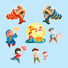 Combo 2 set giấy trung thu  - rước đèn (hằng nga và và bánh trung thu, 2 đầu lân xanh đỏ).