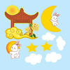 Combo 2 set giấy trung thu - thỏ mẫu 2 (thỏ ngồi trăng vàng).
