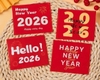 Set 50 thẻ giấy decal (dán được) - happy new year 2026 mix 4 mẫu (kt 8.5cm x 8.5cm).