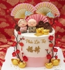 Combo 12 quạt giấy màu hồng vàng (ép nhũ).