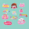Combo 2 set giấy - bé GÁI áo hồng cài nơ đỏ cầm quả táo + nơ hồng good lucky.