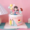 Tượng nhựa dẻo- cô gái (cô giáo) áo xanh ôm hoa.