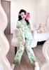 Pijama QDTN lụa latin xanh hoa chim