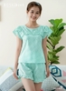Đùi tay phồng cotton xinh, xanh bi