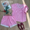 Bộ đùi kate cổ ren xinh, karo hồng phấn