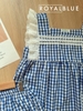 Đùi cổ vuông cotton tay ren, karo xanh