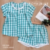 Bộ đùi kate cổ ren xinh, karo xanh trắng
