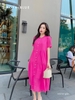 Đầm thiết kế trẻ trung xinh yêu, màu hồng đậm, chất vải tơ cao cấp
