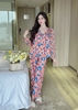 Bộ dài lụa phối tiểu thư cam lá xanh