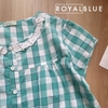 Bộ đùi kate cổ ren xinh, karo xanh trắng