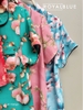 Bộ dài pijama mango, hoa cam xanh