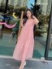 Đầm thiết kế trẻ trung xinh yêu, màu hồng phấn, chất vải tơ cao cấp