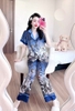 Pijama QDTN lụa latin xanh hoa chim