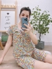 Lửng cổ vuông phối ren tím hoa