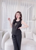 Bộ ngố lđũi thêu hoa đen