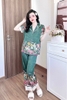 Pijama QDTN lụa latin xanh lá hoa