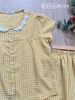 Ngố kate phối ren karo vàng sậm