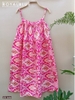 Đầm 2 dây kate, hồng hoa văn