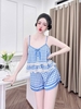 Bộ đùi 2 dây phối ren latin xinh, xanh bích