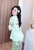 Pijama QDTN lụa latin xanh hoa chim