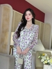 Bộ dài lụa phối tiểu thư hoa tím trắng