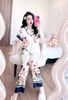 Pijama QDTN lụa latin vàng kem hoa bướm