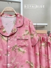 Bộ dài pijama mango, hồng hoa