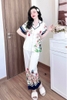 Pijama QDTN lụa latin vàng kem hoa bướm