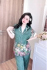Pijama QDTN lụa latin xanh lá hoa