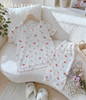 Set linen cổ xẻ mặc nhà, trắng hoa