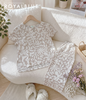 Set linen cổ xẻ mặc nhà, xám trắng