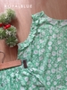 Đùi sát nách nẹp bèo cotton, xanh hoa