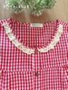 Dài viền ren cotton, karo đỏ