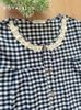 Dài viền ren cotton, karo xanh đen