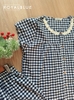 Dài viền ren cotton, karo xanh đen