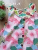 Set linen sát tay hoạ tiết tropical, hoa hồng