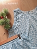 Đùi sát nách nẹp bèo cotton, hoa xanh