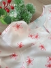 Set linen cổ xẻ mặc nhà, hồng hoa đỏ