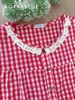 Dài cổ ren cotton, karo đỏ
