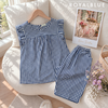 Lửng cánh tiên cotton, karo xanh đậm
