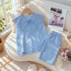 Dài sọc kẽ cotton thắt nơ, sọc xanh