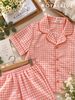 Lửng pijama karo chất cotton mềm, cam dâu