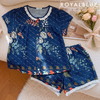 Đùi cổ ren nút gỗ cotton , hoa xanh
