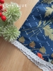 Đùi cổ ren nút gỗ cotton , hoa xanh