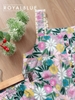Đùi dây bản phối ren cotton, cúc tím xanh