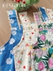 Đùi dây bản phối ren cotton, hoa xanh trắng
