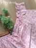 Đùi cổ vuông cotton, karo hồng hoa