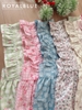 Đùi cổ vuông cotton, hoa xanh